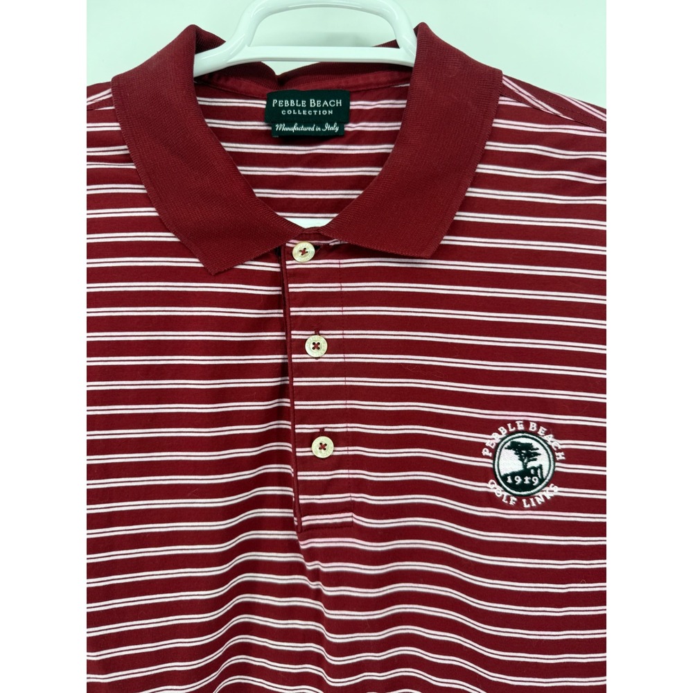 Pebble Beach Collection Golf Polo Shirt‎ Mens XL Striped Burgundy Made in Italy